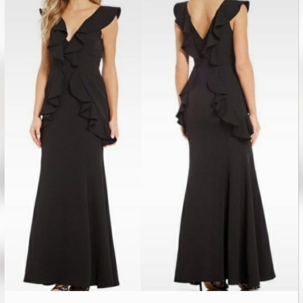 NWT Gianni Bini Black Ruffled  (Dee) Formal Wedding Party Dress Gown- Size 0